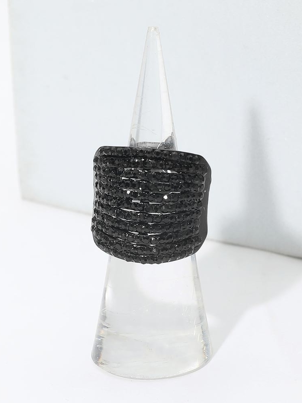 Jet Black Rhinestone Crystal Ring Pave Cocktail Fashion Jewelry Accessory